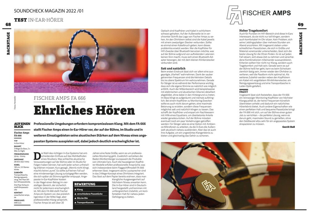 Testbericht FA 666 im Soundcheck Magazin 2022-01